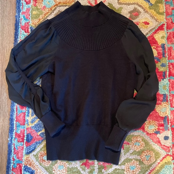 WHBM Black Mock Knit Sweater Cuffed Sleeve ~ S - Picture 1 of 4